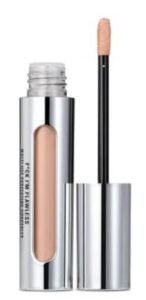 Silver concealer bottle with applicator brush, open, with beige product