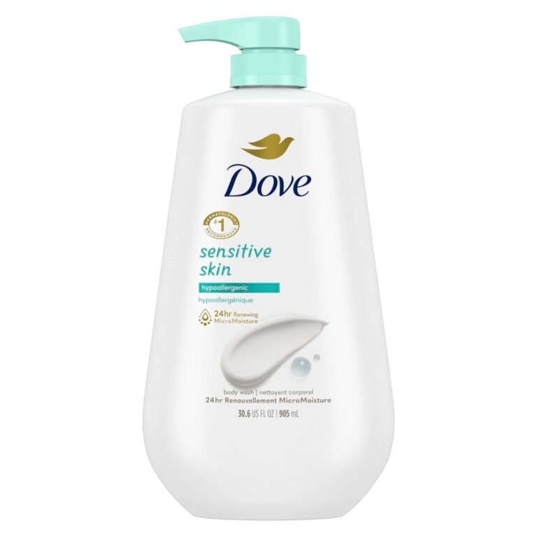 Dove body wash bottle for sensitive skin, hypoallergenic, with pump