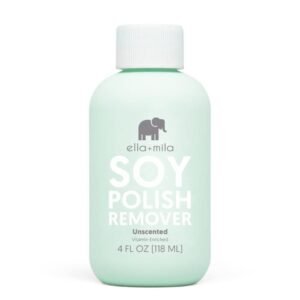 Bottle of ella+mila soy polish remover, unscented, vitamin-enriched, 4 fl oz