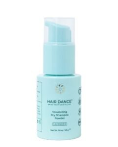 Light blue "Hair Dance" volumizing dry shampoo powder bottle