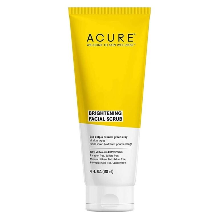 Yellow tube of Acure Brightening Facial Scrub with white bottom