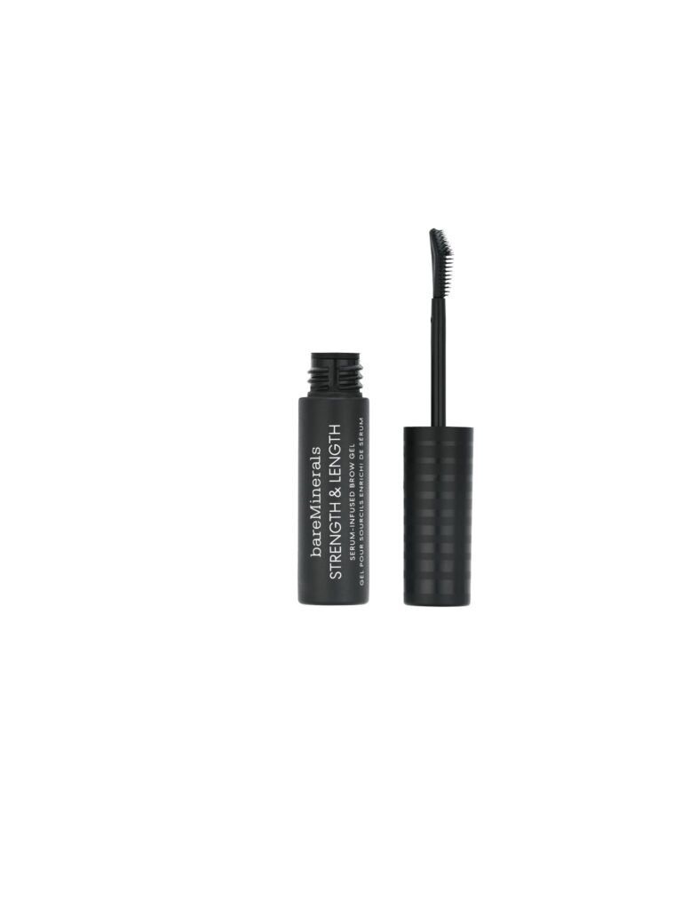 BareMinerals Strength & Length brow gel with applicator brush on white background