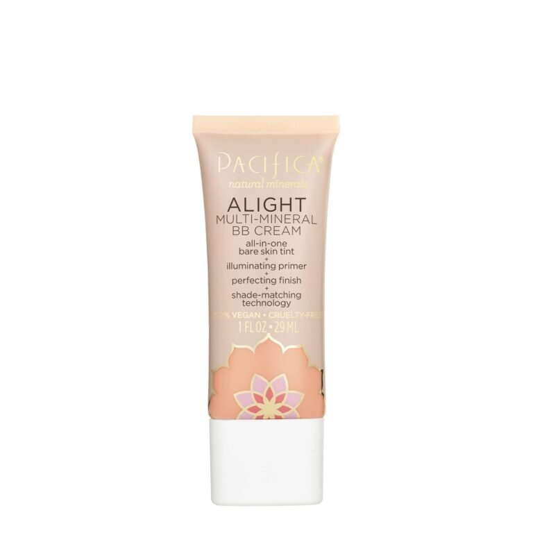 Pacifica Alight Multi-Mineral BB Cream tube, beige with floral design, white base