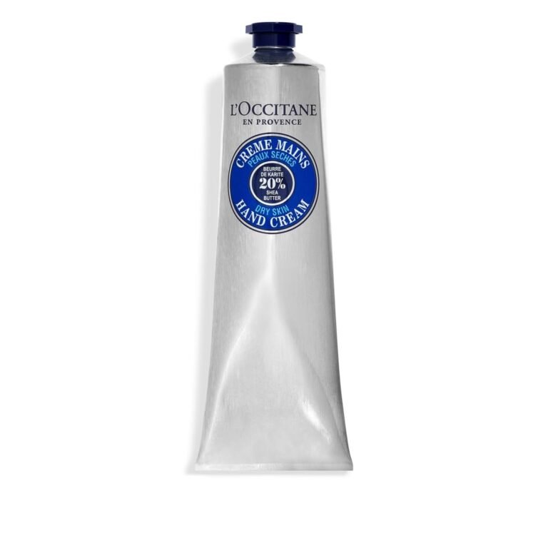 L'Occitane hand cream tube with blue accents and shea butter label