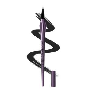 Purple eyeliner pen with black ink stroke on white background