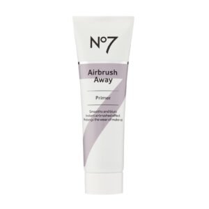 No7 Airbrush Away Primer tube, white with purple accents, isolated on white