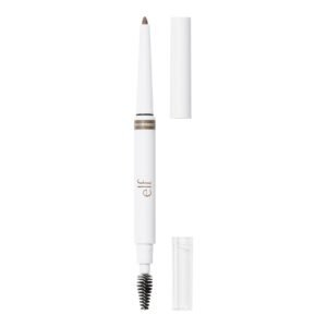 White e.l.f. waterproof eyebrow pencil with brush and caps, isolated on white