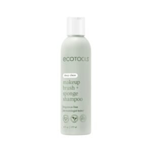 Bottle of EcoTools makeup brush and sponge shampoo, fragrance-free, vegan