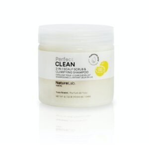Jar of NatureLab Perfect Clean 2-in-1 scalp scrub and clarifying shampoo