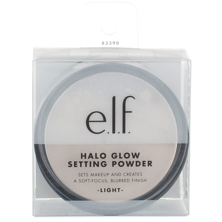 E.l.f. Halo Glow Setting Powder in packaging, labeled "Light" and "Soft-Focus"