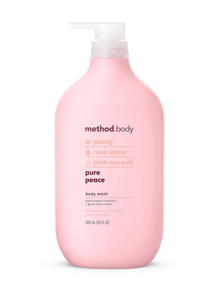 Pink Method body wash bottle with peony, rose water, and pink sea salt