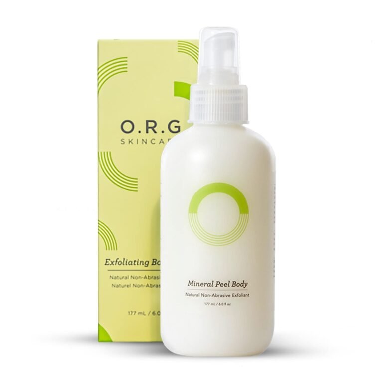 White bottle of Mineral Peel Body with a green box behind it