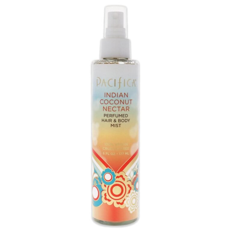 Pacifica Indian Coconut Nectar hair and body mist spray bottle with floral design