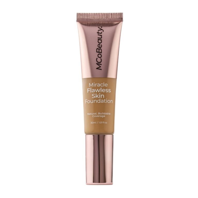 MCoBeauty Miracle Flawless Skin Foundation tube, rose gold and tan