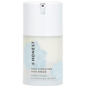 White "Honest" deep hydration face cream bottle with floral design