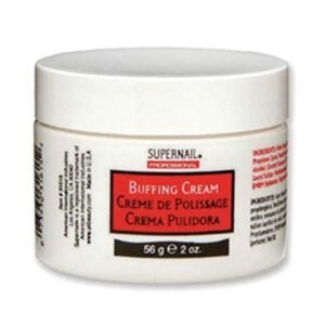 White jar of Supernail Buffing Cream with red label