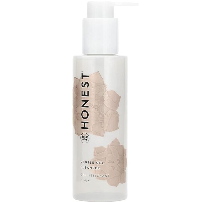 Honest Gentle Gel Cleanser bottle with a white pump and floral design