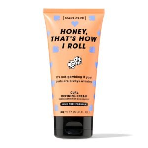 Orange tube of curl defining cream with dice and heart shapes