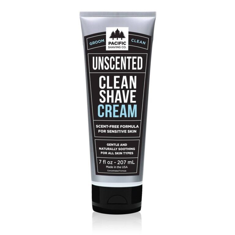 Tube of Pacific Shaving Co. Unscented Clean Shave Cream for sensitive skin