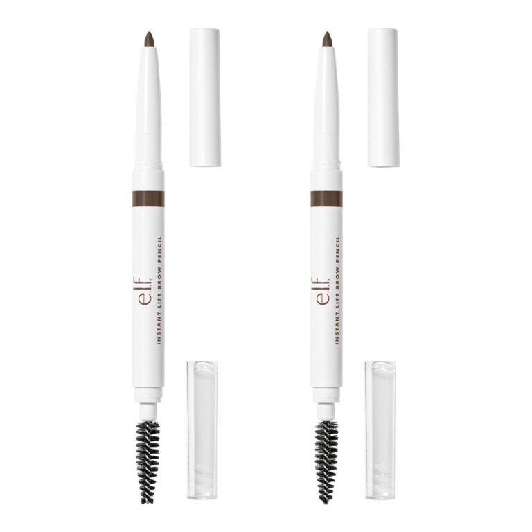 Two e.l.f. Instant Lift Brow Pencils with caps and spoolie brushes