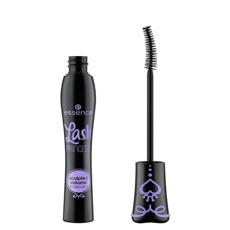 Essence Lash Princess mascara, black bottle with brush applicator, isolated on white