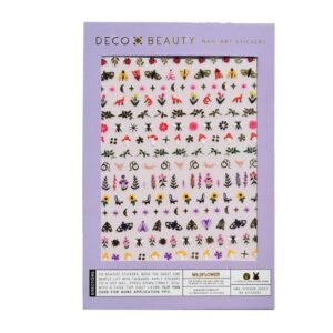 Sheet of nail art stickers with wildflowers, butterflies, and other designs