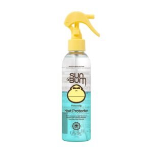 Sun Bum Heat Protector hair product spray bottle with yellow nozzle