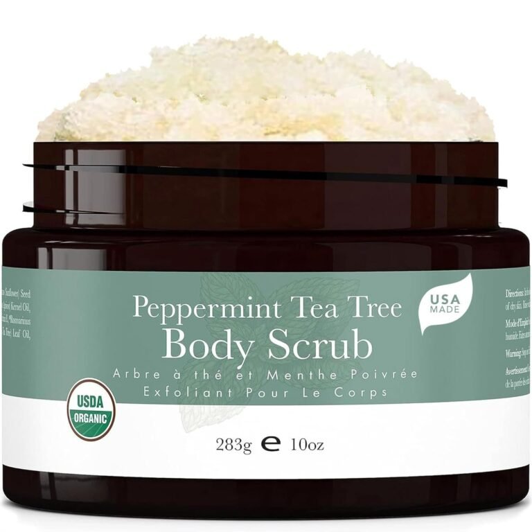Jar of Peppermint Tea Tree Body Scrub with a light, textured top