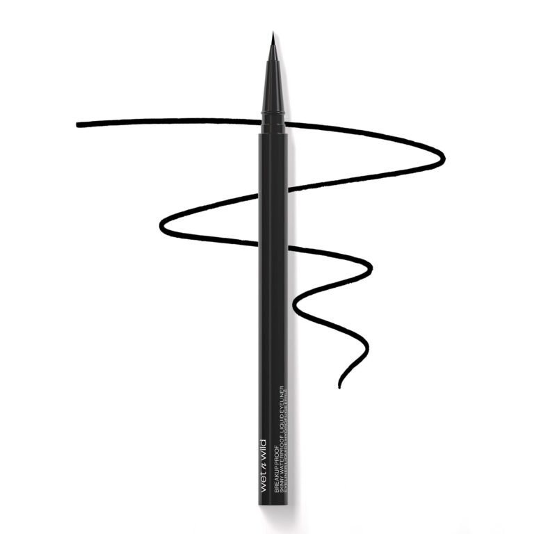 Black Wet n Wild eyeliner pen with drawn lines on white background