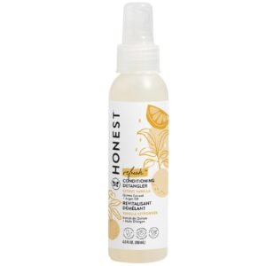 Honest Refresh Citrus Vanilla Conditioning Detangler spray bottle with lemon illustration