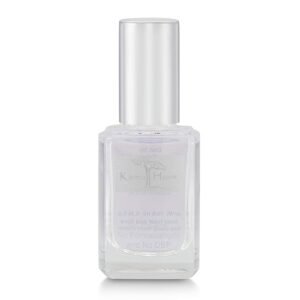 Clear Karma Hues nail polish bottle with silver cap, isolated on white