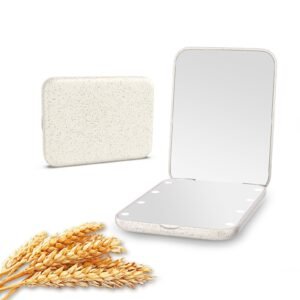 Compact mirror with LED lights, closed and open, with wheat stalks