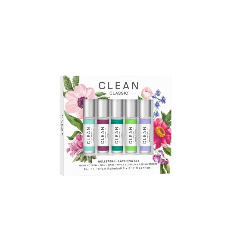 Clean Classic rollerball layering set with floral design and five perfumes
