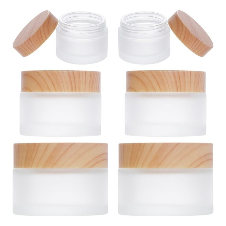 Glass jars with wooden lids, some open, arranged on a white background