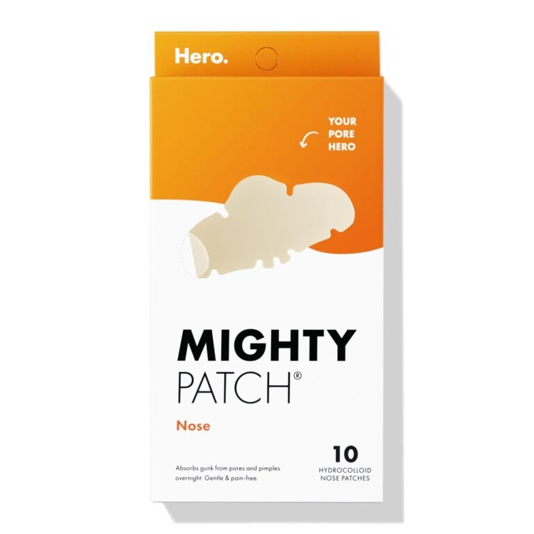 Box of Mighty Patch nose patches with a nose-shaped patch visible
