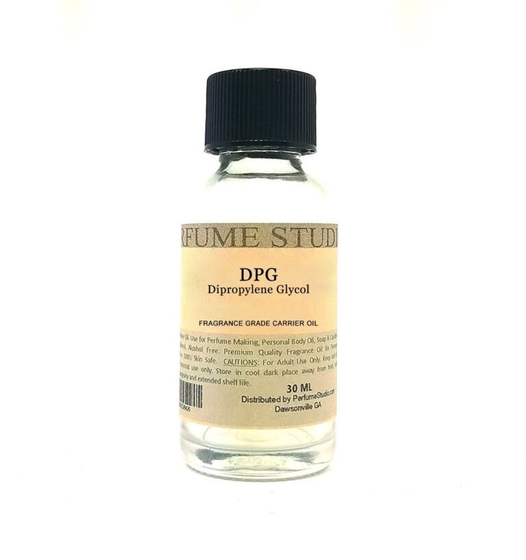 Small glass bottle of DPG (Dipropylene Glycol) fragrance grade carrier oil