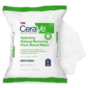 CeraVe Hydrating Makeup Removing Plant-Based Wipes, white package with green accents