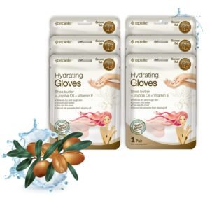 Six packages of "Hydrating Gloves" with shea butter, plus argan nuts and water
