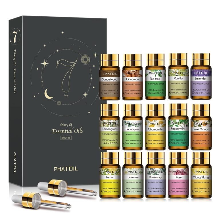 Box set of essential oils with 15 small bottles and droppers