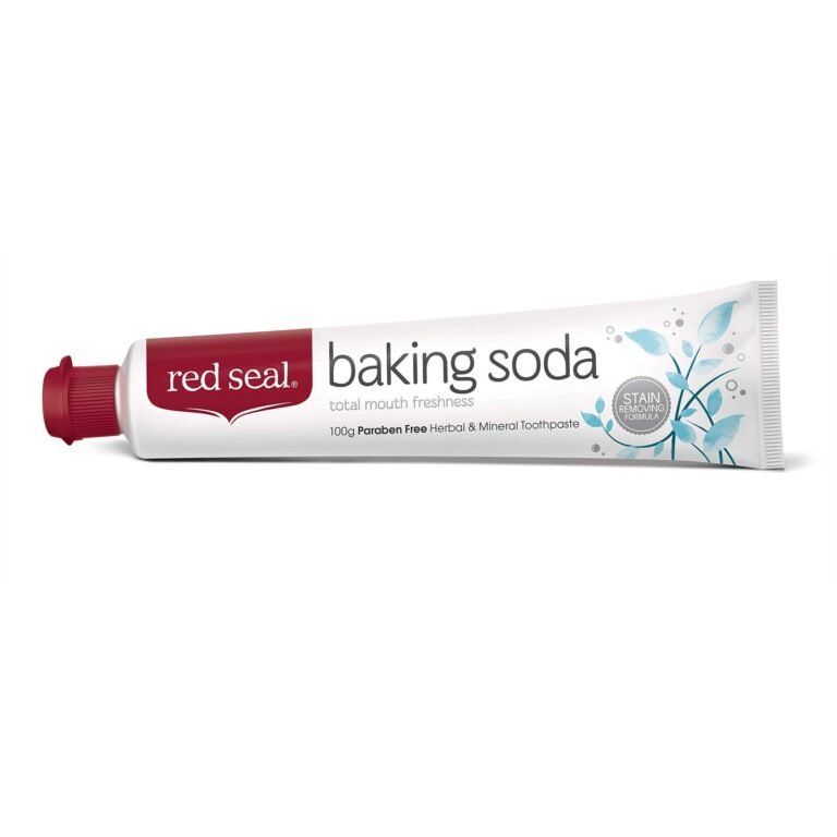 Tube of Red Seal baking soda toothpaste with stain removing formula