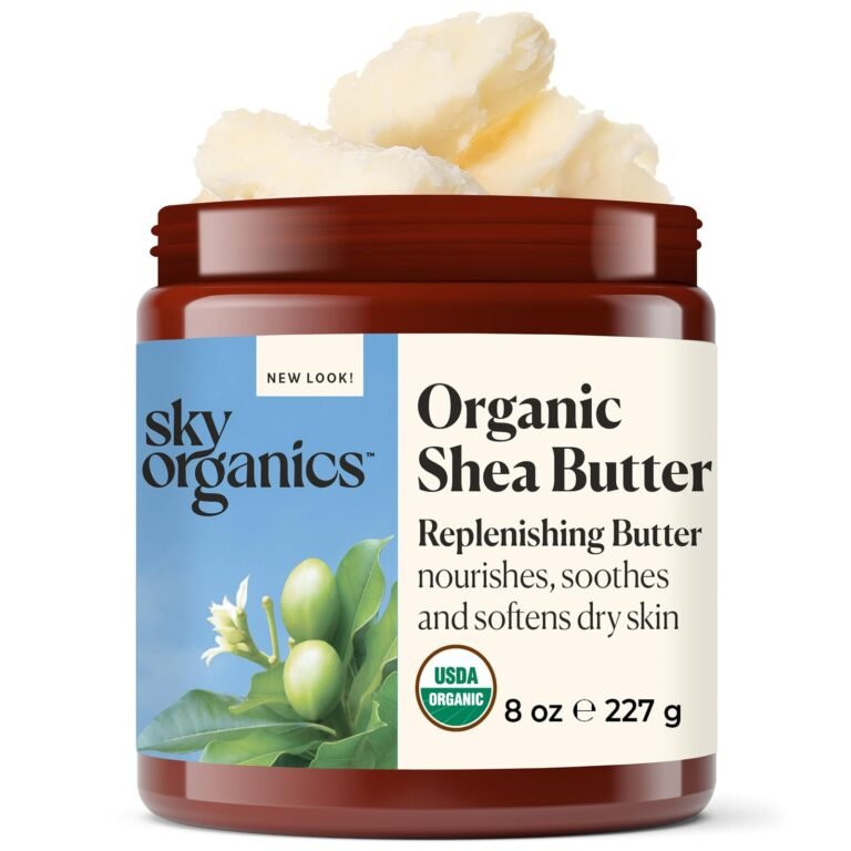 Jar of Sky Organics Organic Shea Butter with shea butter chunks on top