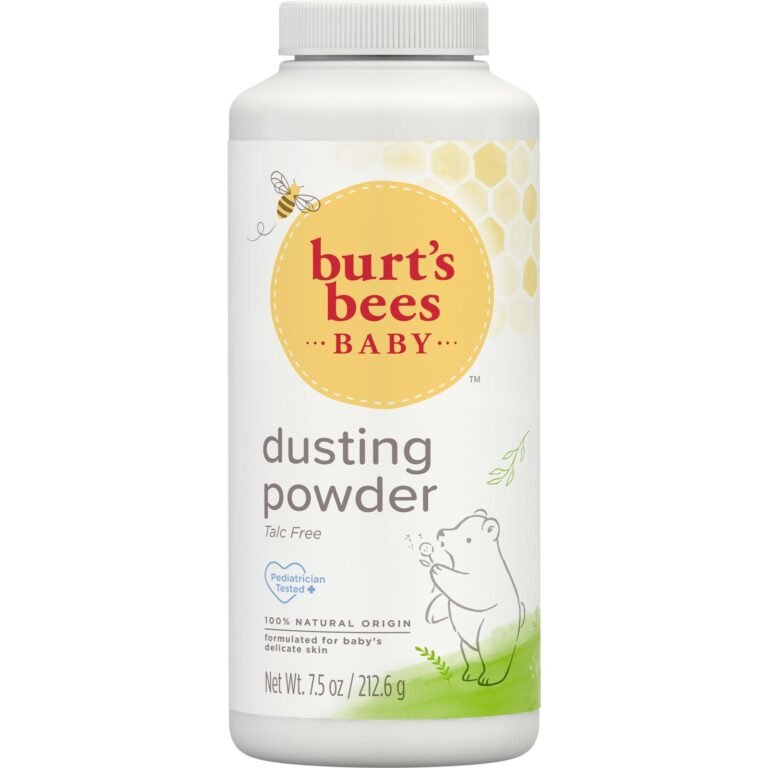Burt's Bees Baby dusting powder bottle with bee and bear illustration