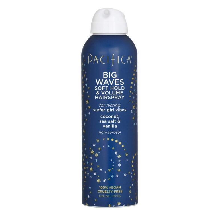 Pacifica Big Waves soft hold hairspray bottle, blue with star design