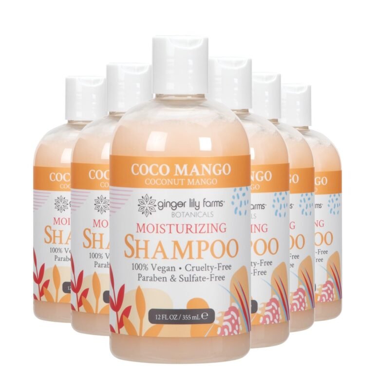 Six bottles of Coco Mango moisturizing shampoo, vegan and cruelty-free