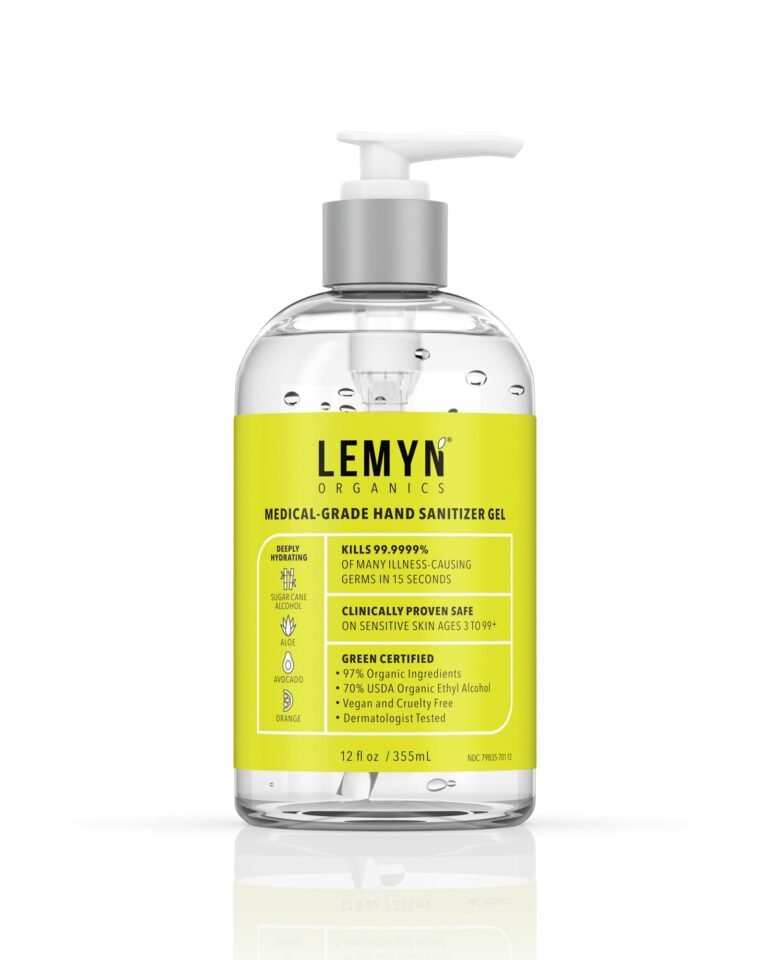 Bottle of LEYMN Organics medical-grade hand sanitizer gel with pump dispenser