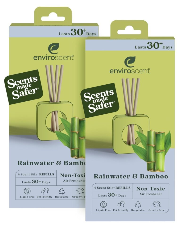 Two Enviroscent Rainwater & Bamboo air freshener boxes with reed diffusers and bamboo