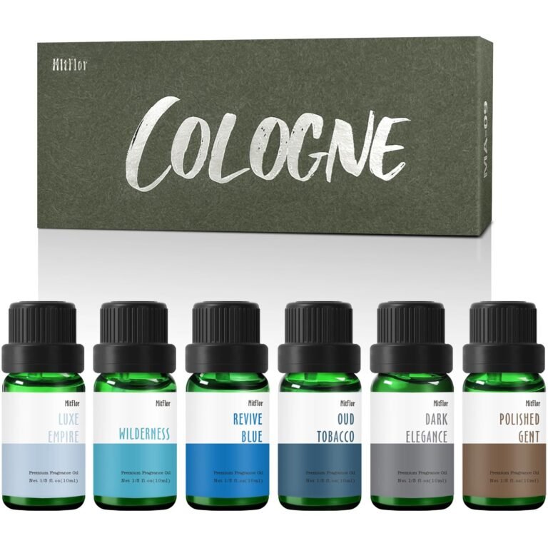 Cologne box with six fragrance oil bottles, each with a unique scent