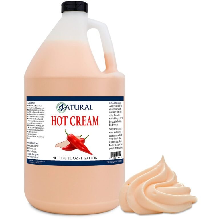 Gallon jug of "Hot Cream" with chili pepper graphic and cream swirl