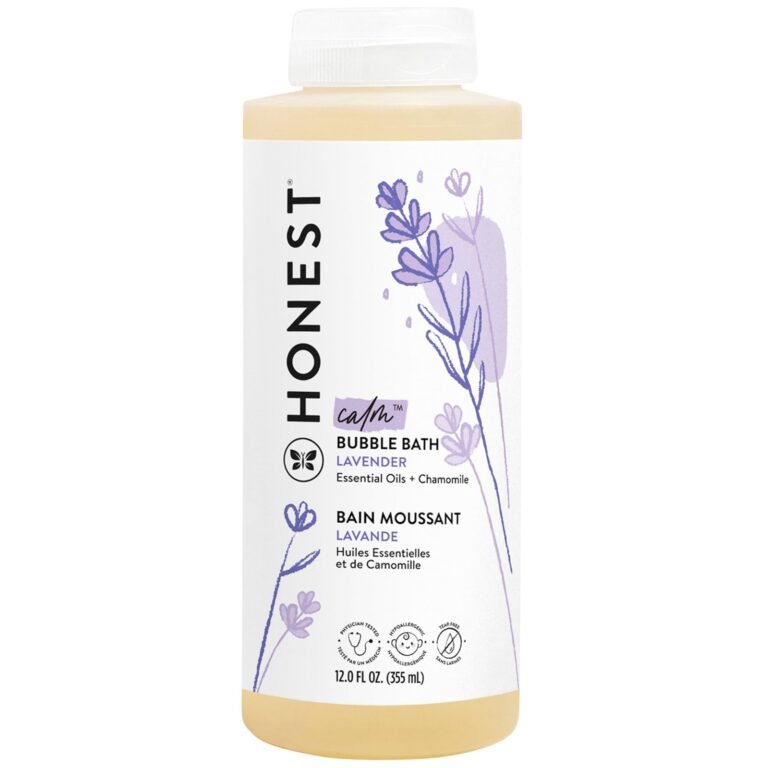 Honest Lavender Bubble Bath bottle with lavender illustration and "calm" text