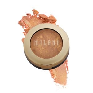 Milani bronzer compact with swatch of bronzer on white background
